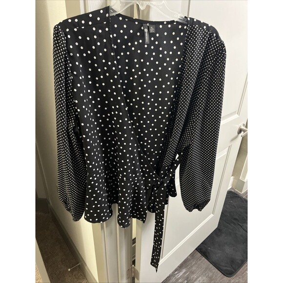 Versona Tops - Versona Polka Dot Women's Top Size XL Black And White Blouse - Tie close